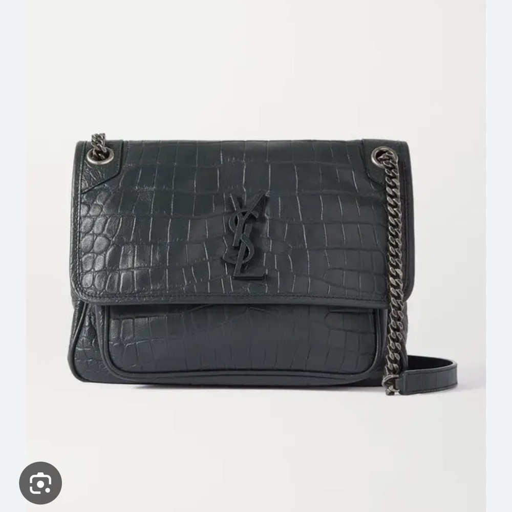 Yves Saint Laurent Black Messenger Bag Croc-Embossed